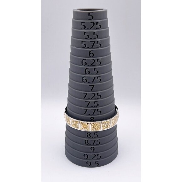 Vintage Sterling Silver & Gold Vermeil Panel Bangle Bracelet 925 Floral Motif - Picture 6 of 7